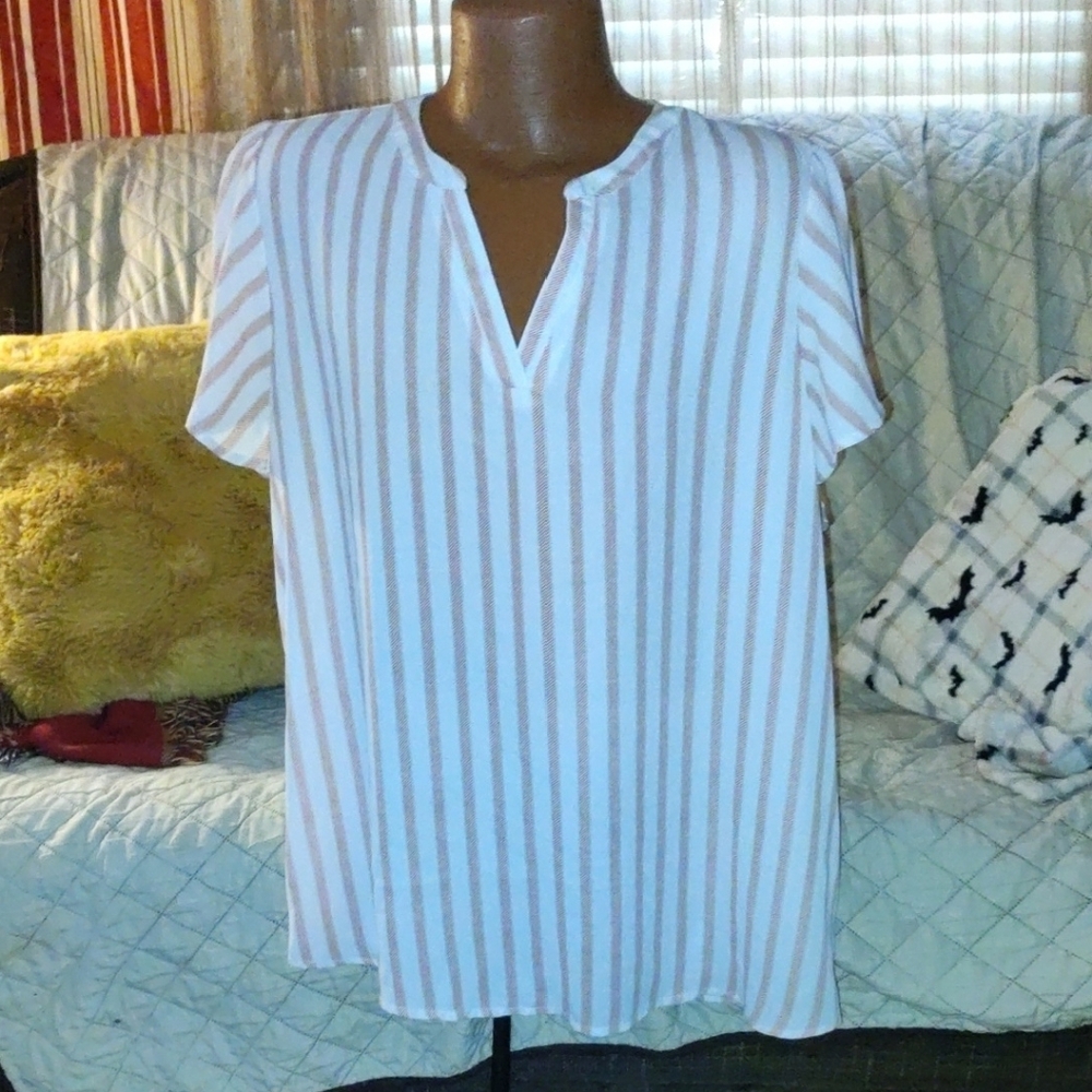Maurices White and Tan Striped Blouse